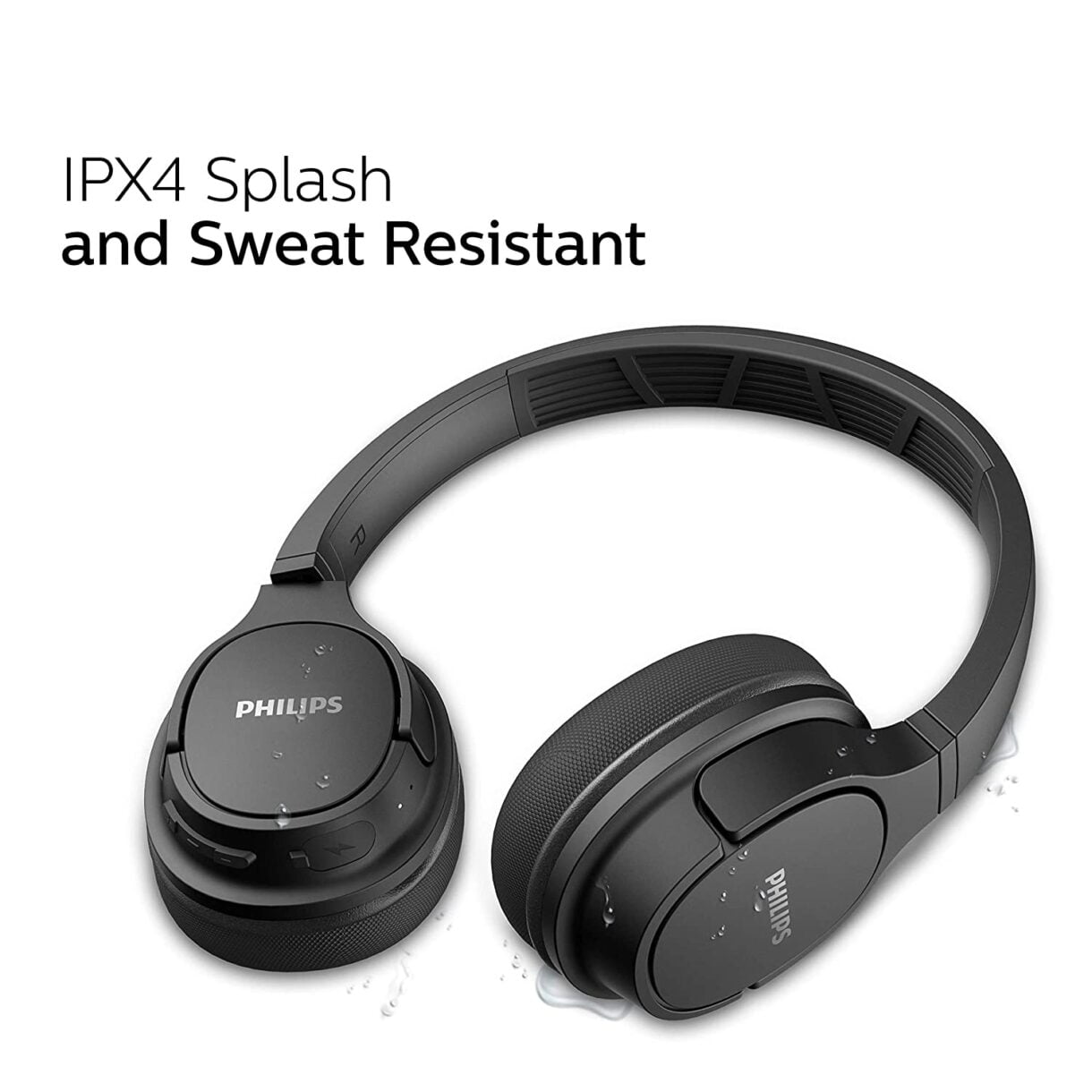Philips ActionFit TASH402BK Bluetooth 5.0 IPX4 Sweat Resistant On-Ear Sports Headphones with Cooling Ear Cups, 20 Hour Play Time, 40 mm Drivers