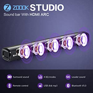 soundbar;soundbar with subwoofer;sounbar for tv;zoook;tv soundbar;high bass soundbar;hdmi arc sound