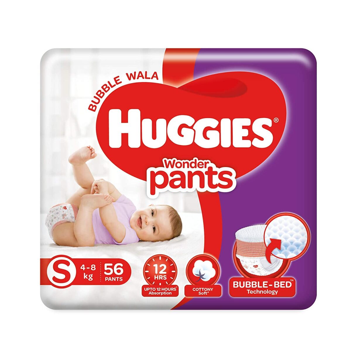Huggies Wonder Pants, Small (S) Size Baby Diaper Pants, 4 - 8 kg, 56 count