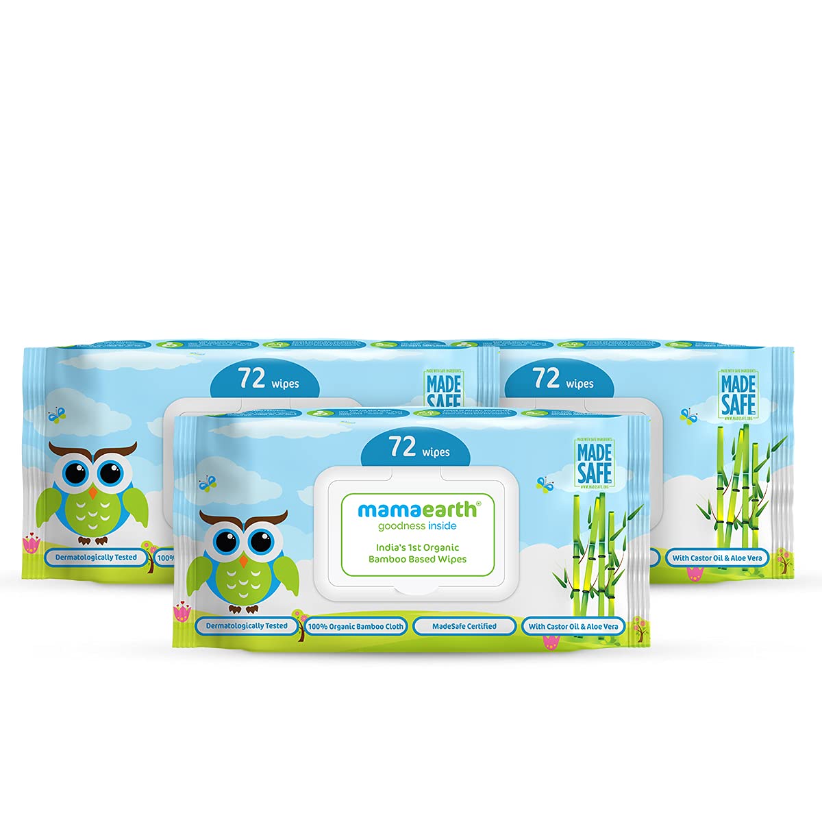 Mamaearth India's First Organic Bamboo Based Baby Wipes – Pack of 3 (72x3)