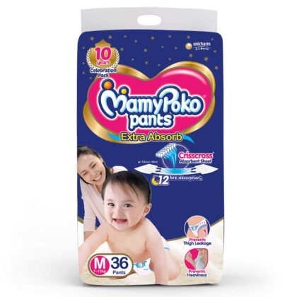 MamyPoko Pants Extra Absorb Baby Diaper, Medium Size (7-12 Kg) 36 Pcs Box