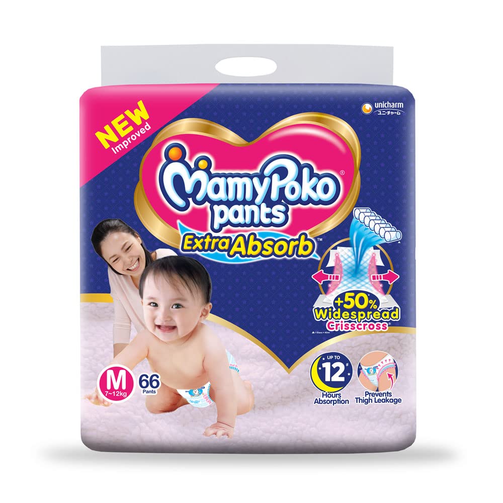 MamyPoko Pants Extra Absorb Baby Diaper, Medium (Pack of 66)