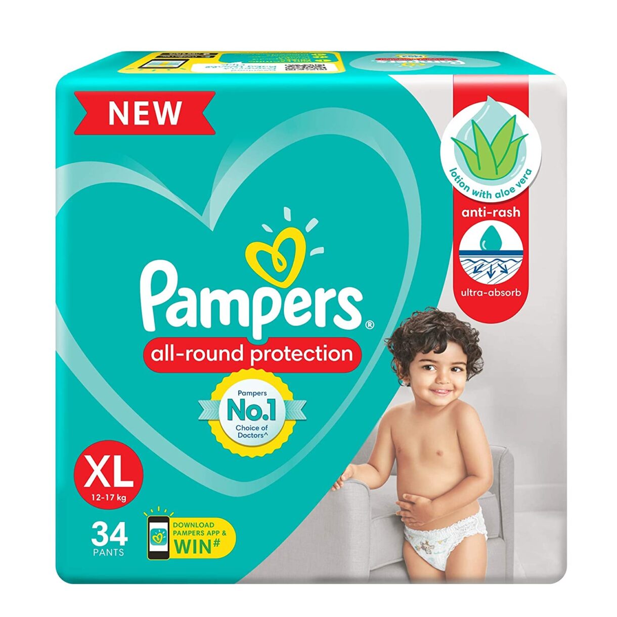 Pampers All round Protection Pants, Extra Large size baby diapers (XL) 34 Count