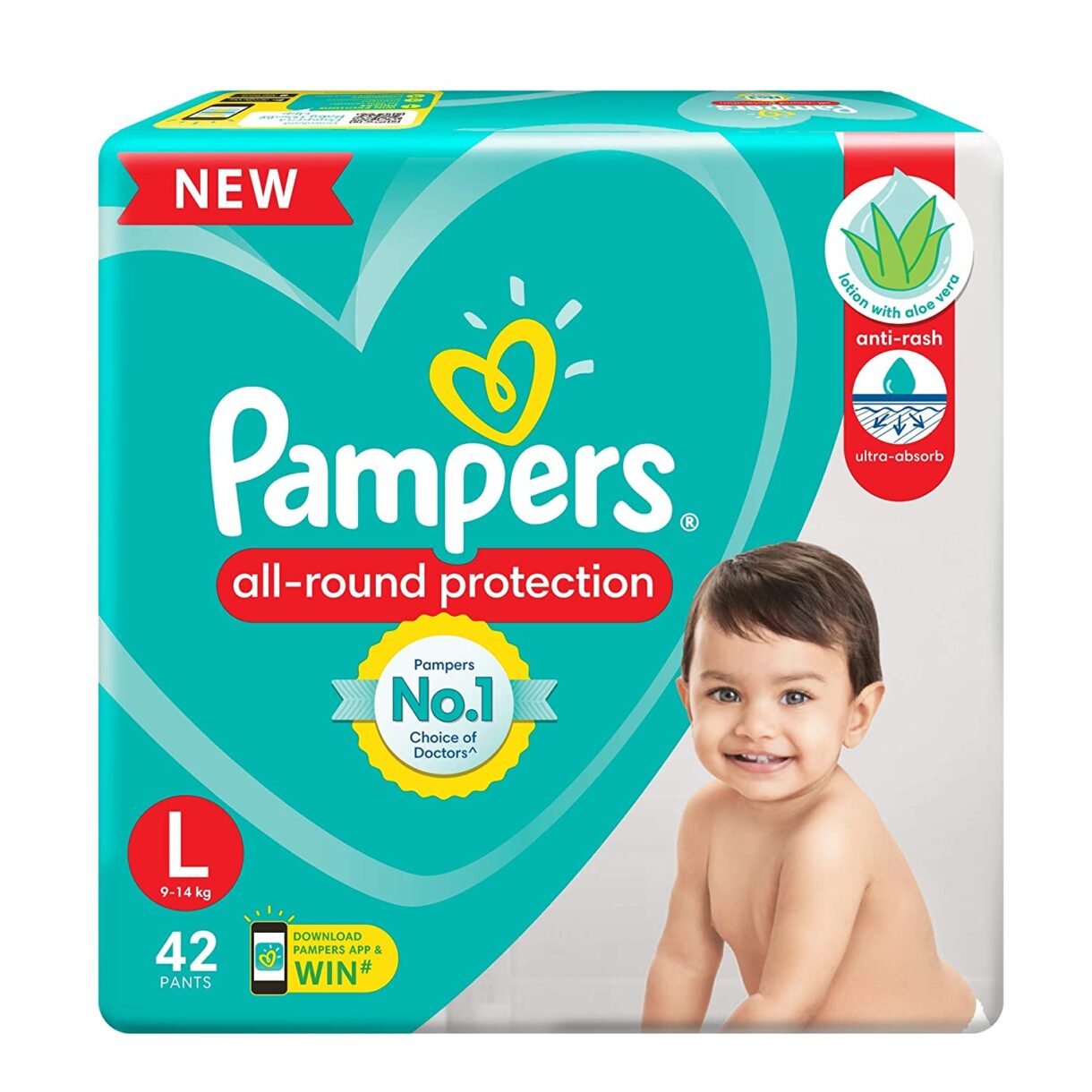Pampers All round Protection Pants, Large size baby diapers (LG) 42 Count