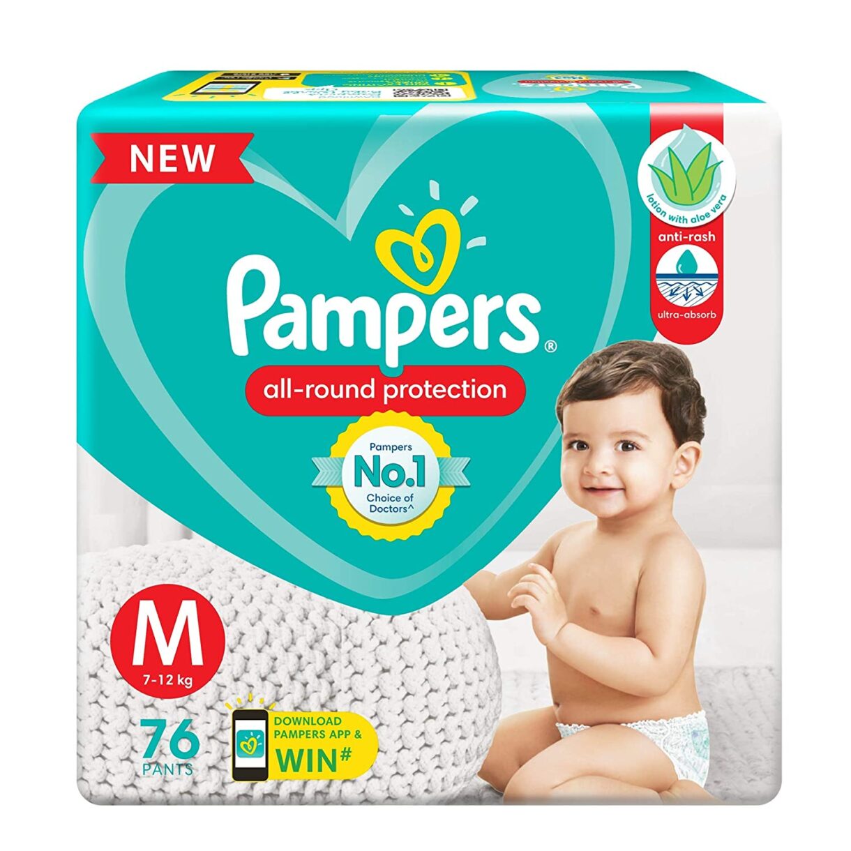 Pampers All round Protection Pants, Medium size baby diapers (MD) 76 Count,