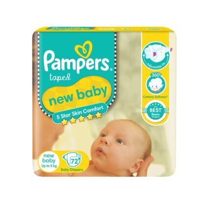 Pampers Active Baby Tape Diapers, New Born (0-5 kg), 72 Pcs Box