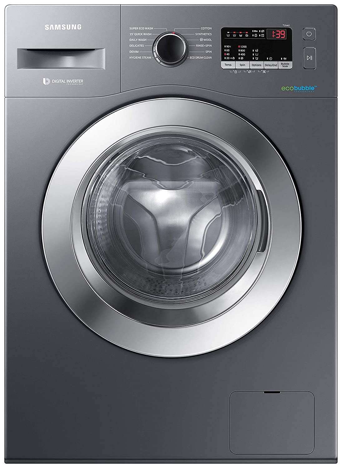 Samsung 6.5 Kg Inverter 5 star Fully-Automatic Front Loading Washing Machine (WW66R22EK0X-TL, Inox Grey, Hygiene steam)